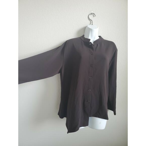 Blanque Womens Brown Asymmetric Button Down Top Size 1 Triacetate Blend - Picture 2 of 8